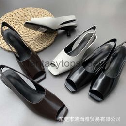 The Row mouth back TR shoes womens fish bag new thin heel leather sandals womens small majority French elegant single shoes 4cm OA4J