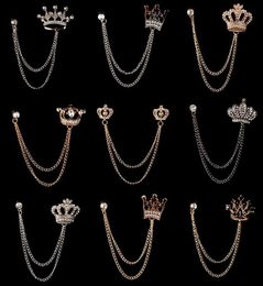 Pins Brooches Fashion Crown Rhinestones Brooch Crystal Tassel Chain Collar Suit Shirt Lapel Pin Luxulry Wedding Jewellery Accessori2947794