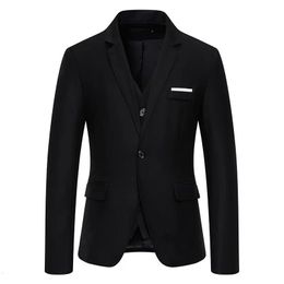 Fashion Mens Long Sleeve Suit Wedding Formal Fake Two Solid Colour High Quality Thicken Coats 240430