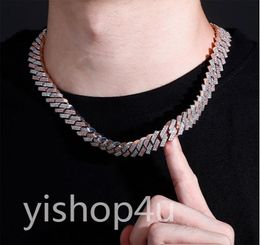 14mm Iced Cuban Link Prong Chain Necklace Bracelet 14K Two Tone White Rose Gold Cubic Zirconia Jewellery 16inch24inch Cuban Chain4424386