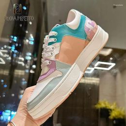 Casual Shoes Colour Match Ladies Small White Lace Up Genuine Leather Cute All 2024 Spring Sapatos Mujer Thick Sole Sneakers