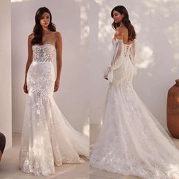 Sweetheart Milla Dresses Boho Wedding Mermaid Nova Dress Lace Up Backless Sweep Train Wedding Bridal Gowns