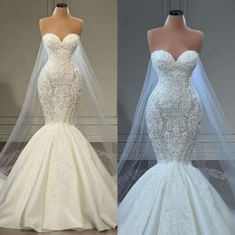 Schatz Kleider Hochzeit elegante Meerjungfraukleid Spitzen Applikationen Sweep Zugrobe de Mariee Brautkleider