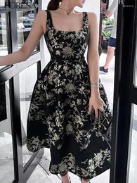 Casual Dresses PEIRESA Vintage Womens Embroidery Evening Fashion Floral Jacquard Strapless Sleeveless A Line Long Dress 2024 Summer