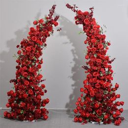 Decorative Flowers Horns Arch Red Rose Flower Arrangement Set Wedding Background Decoration Moon Stand Custom Row White Home Party Deco