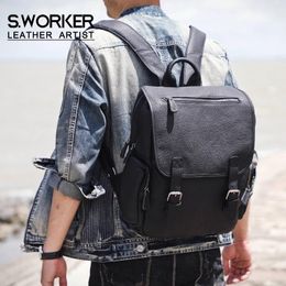 Backpack Casual Genuine Leather Men's Laptop Bag For Men Travel Top Layer Cowhide Male Backpacks Fashion Preppy Style