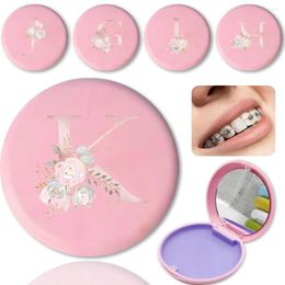 Storage Bottles 1Pcs Dental Retainer Case Night Mouth Guard Box Holder Reusable Organizer For Home Initial Name Pink Flower 26 Letters