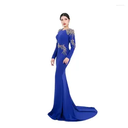 Party Dresses Royal Blue Evening Dress Cusom Made Elegant Handmade Beaded Round Neck Show Slim Fit Buttocks Wrapped Formal FF28-1