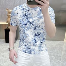 Mens Designer T-shirts White blue short sleeve T shirt Summer Clothes Casual Fashion Loose Letter Short T-shirt asian size M-4XL