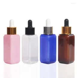 Storage Bottles Essential Oil Dropper Bottle Pink Brown Square Perfume 50ml 50pcs Cosmetic Refillable PET Plastic