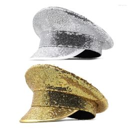 Berets Sequins Captain Hat Mirrored Versatile For Street