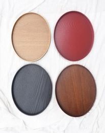 Round Wooden Tray Dishes Platter Tea Fruit Plate Bakery Serving Tray Black Natural Tea Brown Color Diameter 21cm7857779