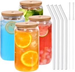 186oz 540ML Drinking Glasses Can Shaped Glass Cups with Bamboo Lids and Straws for Beer Iced Coffee Wine Cocktail 240429