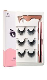 Magnetic False Eyelashes with Liquid Eyeliner and Tweezer 3 Pairs Set Reusable Eyelash7730792