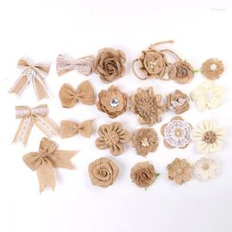 Decorative Flowers Natural Jute Burlap Hessian Bows Rose Artificial Flower For Wedding Christmas Party Decoration Handmade Bowknot Decor