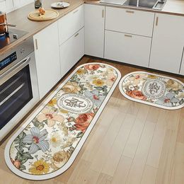 Carpets Kitchen Floor Mat Long Flower Oval Soft Area Rugs Bathroom Non-slip Entrance Doormat Hallway Rug Waterproof Carpet