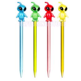 Innovative Design Colourful Thick Glass Alien Smoking Portable Dry Herb Tobacco Oil Rigs Nails Dabber Spoon Shovel Scoop Waterpipes Bong Cigarette Holder Tip DHL