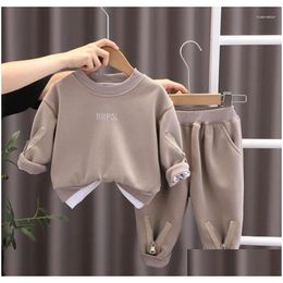 Clothing Sets 1-5 Years Children Autumn Suits Designer Fashion Solid Colour Long Sleeve Plover Hoodies Pants Tracksuits Toddler Boy Dr Dhgol