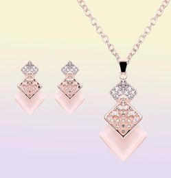 Pink Jewelry Gold Plated Necklace Set Fashion Square Diamond Wedding Bridal Costume Jewelry Sets Party Ruby JewelrysNecklace Ea6792915