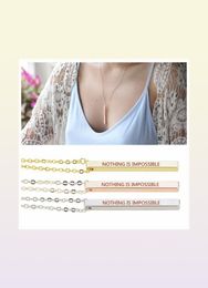 chain Nothing Is Impossible Inspirational Quote Engraved Bar Necklace Stainless Steel Women Fashion Sweater Necklace Jewelry4722706
