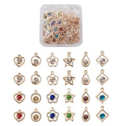 Charms 1 Box Alloy Pendants Links Connectors With Crystal Rhinestones Light Gold For Jewelry Making DIY Bracelet Necklace2026055