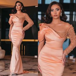 Pink Sexy Mermaid Pearls One Evening Coral Shoulder Formal Party Prom Dress Pleats Dresses For Special Ocn es