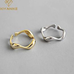 Band Rings XIYANIKE Silver Creative Handmade Ring with Irregular Wave Smooth Womens Engagement Jewellery Size 16.5mm Adjustable Q240429