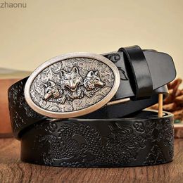 Belts 3.5CM New Style Wolf Head Style Automatic Buckle Leather Belt for Men Dragon Patterns Belts Strap Male Waistband for Gift XW