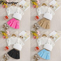 Clothing Sets Prowow Baby Kids 3pcs Girls Clothes White Hollow Out Top Vest Fake Pocket Skirts Summer For Children Outfit