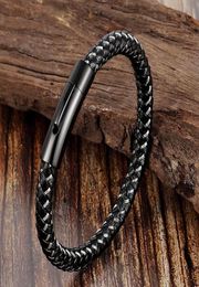 Mens Bracelets Genuine Leather Bracelets With Stainless Steel Cable C Clasps Bangles For Female Male3595679