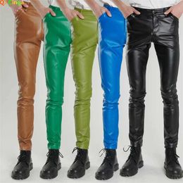 Men's Pants (16 colors) Bicycle leather pants mens fashionable ultra-thin elastic PU pants red blue gray mens pants Plus size 28-36 38 40 J240429