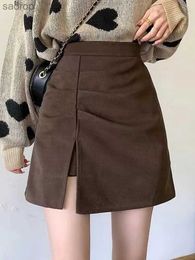 Skirts High Waist Mini Skirt Women New 2023 Autumn Korean Style Vintage Pleated Solid Color Woolen Ladies Elegant Short Skirts P003 XW