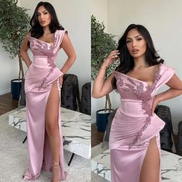 Abend Eleganter Nacken Perlen Pink Party Kleider Abschlussball Split Flecken Taille formelles langes rotes Teppichkleid für besondere OCN