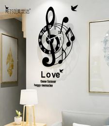 Musical Notes Art Creative Large Wall Clock Modern Design 3D Fashion Acrylic Clocks Watch Living Room Home Decor 2103104265941