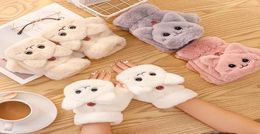 Five Fingers Gloves Women Winter Fur Mittens Fingerless Plush Warm Cute Cat Ears Flip Thick For Girl Flexible Half Finger6062754