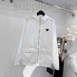 Women's Jackets designer 24 Summer New Product Simple Drawstring Hooded Logo Decoration Casual Light and Thin Nylon Sun proof Charge Coat for Women I6NK