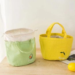 Storage Bags Embroidery Drawstring Insulation Bag Round Lunch Box Aluminium Film