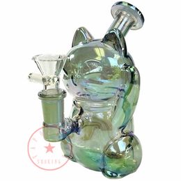 Newest Mini Colorful Thick Glass Bong Hookah Shisha Smoking Waterpipe Bubbler Pipes Filter Herb Tobacco Oil Rigs Bowl Portable Cat Stand Design Cigarette Holder DHL