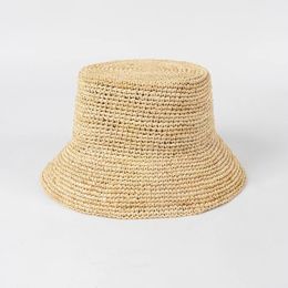 Fashionable and Leisure Handmade Hooked Lafite Grass Fisherman Hat Outdoor Sunshade Straw Hat Foldable 240428