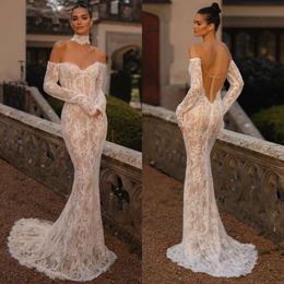 Sleeves Shoulder Lace Off Berta Dresses Mermaid Wedding Dress Sweep Train Illusion Back Wedding Bridal Gowns