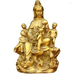Decorative Figurines Bronze Five Son Goddess Of Mercy Buddha Statue Worship Home Living Room Decoration Pure Copper