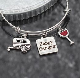 8pcslot Happy Camper Bracelet camping gift RV travel trailer charm Stainless Steel adjustable bangle glamping jewelry gift1443219