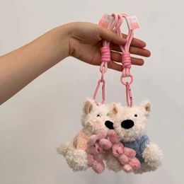 Keychains Lanyards Cute White Puppy Plush Keychain Cartoon Puppy Doll Keychain for Bag Pendant Creative Fur Puppy Filling Keychain for Gifts Q240429