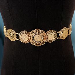 Flower Shape Napoleon Coin Bridal Belts for Moroccan Arabic Middle East Kaftan Dress Belts Muslim Women Metal Waist Chain 240410