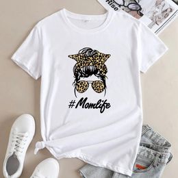 Women's T Shirts Leopard Messy Bun Skull Mom Life Shirt Funny Mother's Day Gift Tshirt Retro Mama Birthday Present T-shirt Tops