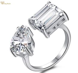Wong Rain 100 925 Sterling Silver Emerald Cut Created Gemstone Wedding Party Open Ring Fine Jewellery Christmas Gifs 2207257140140