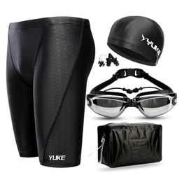 Men's Swimwear Mens swimming shorts waterproof competition equipment goggles with earplugs and hats luggage short swimsuit half pants 2022 Q240429