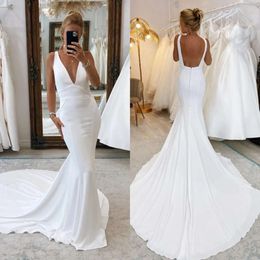 Country Neck Boho Dresses V Mermaid Satin Wedding Dress Classic Backless Wedding Bridal Clows