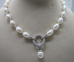 Hand knotted natural 45cm 1113mm white natural rice freshwater pearl necklace pendant elegant clasp2292932