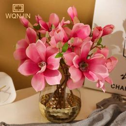 Decorative Flowers 2 Heads/Sticks 36CM High Quality Faux Magnolia Silk Flower Bridal Bouquet Wedding Party Garden Home Office Table